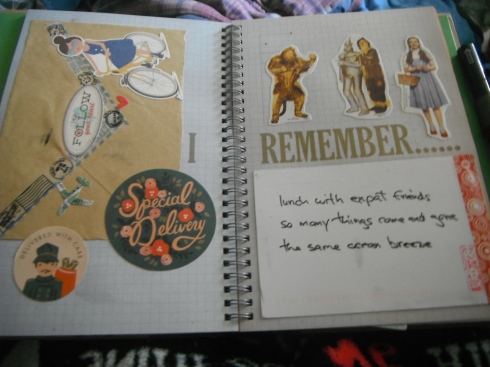 These pages include some mail art, stickers that were on envelopes I just couldn't throw away, and my postcard from Haiku Andy. 